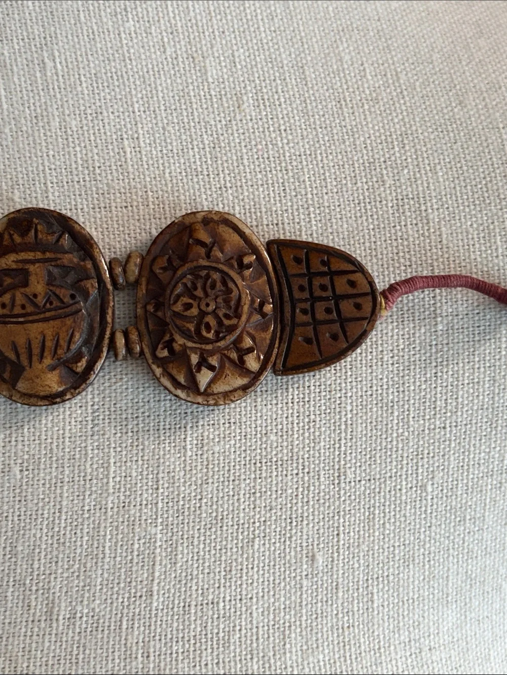 Hand Carved Wood Oval Link Bracelet
